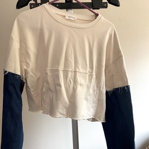 Storia cream and denim wide sleeve cropped sweatshirt